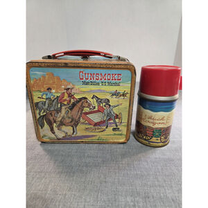 Vintage Gunsmoke Metal Lunchbox With Thermos 1959 by Aladdin Matt Dillon